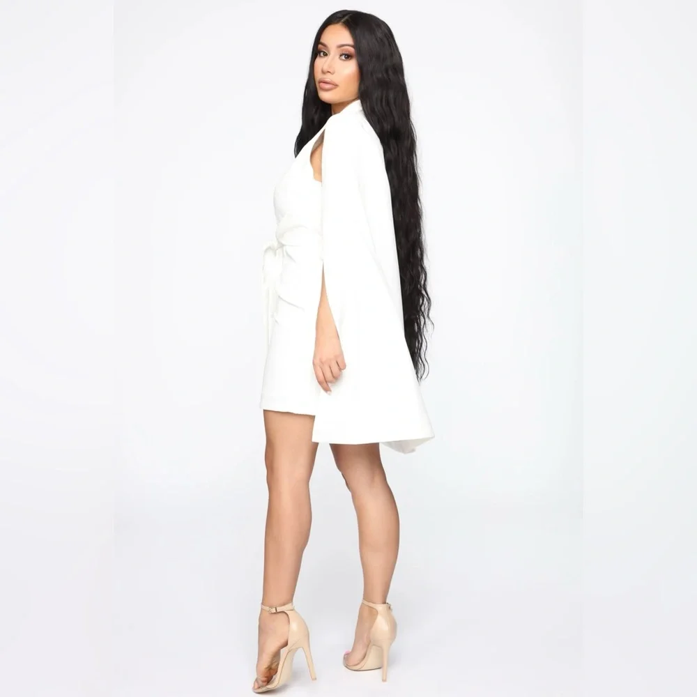 FASHION NOVA On Payroll Blazer Cape Dress White - Picture 4 of 12